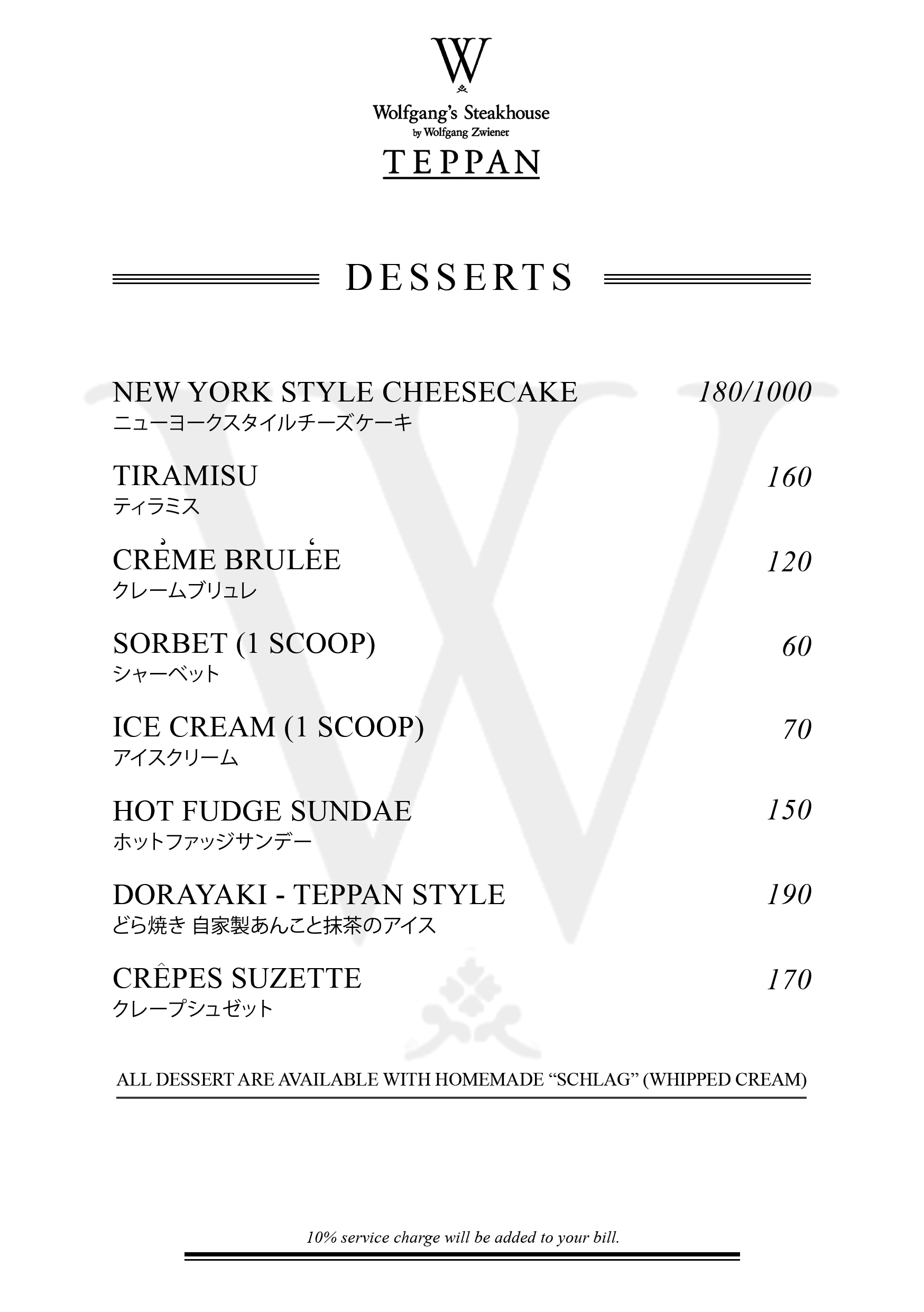 Desserts Menu